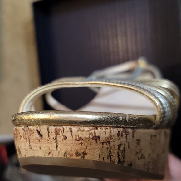 PRADA  Metallic Leather and Cork Platform Sandal - Picture 10 of 11